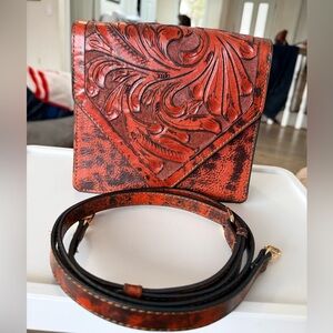 Hand tooled leather crossbody